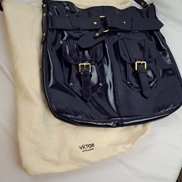 Victor Alfaro Patent Leather Purple Shoulder Bag Large Tote Style with Dust Bag - Picture 4 of 16